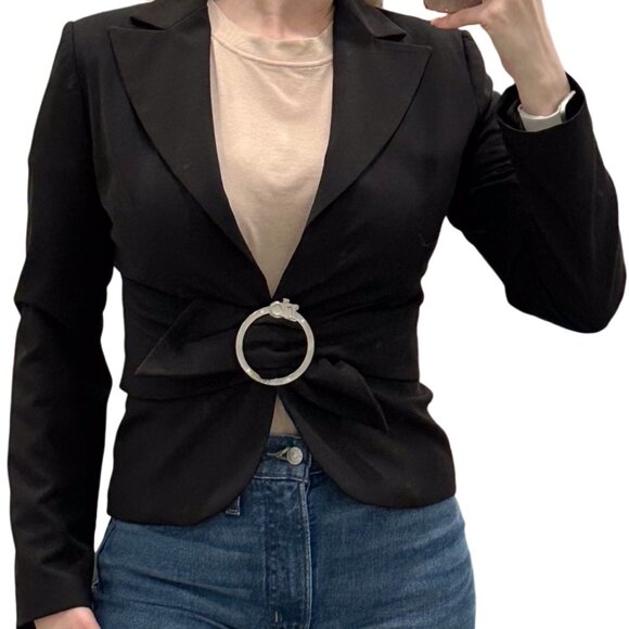Rocco Barocco Fitted Belted Blazer Lightweight Jacket in Black Women’s Size 6 - Picture 1 of 16